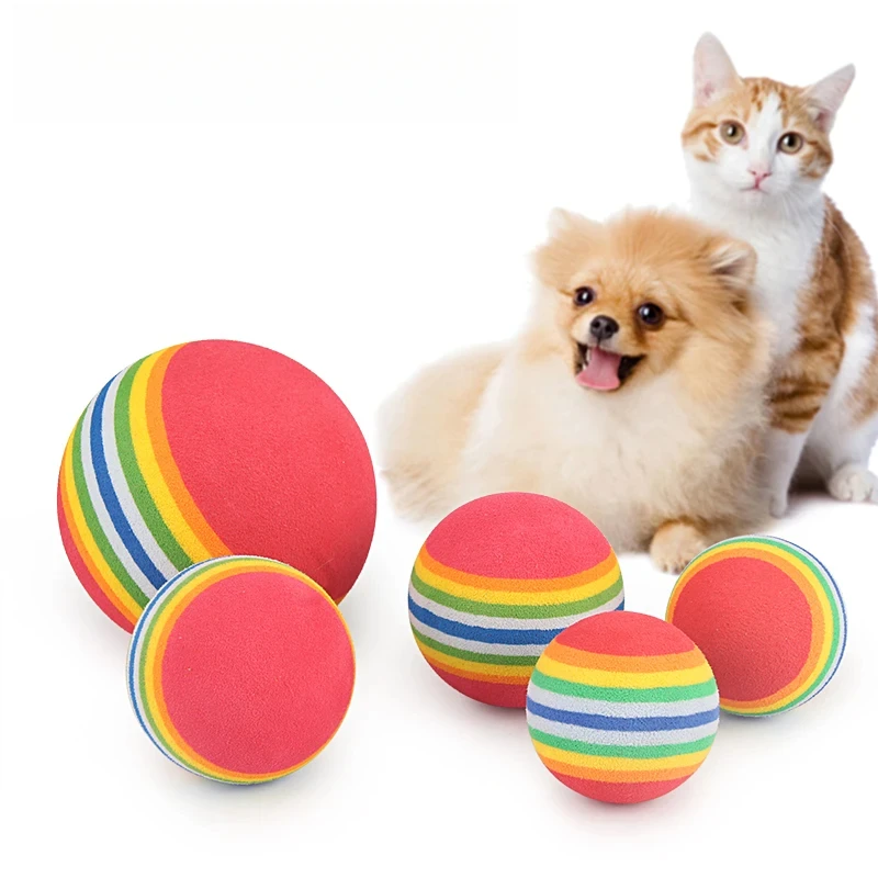 1-5PCS Pet Cat Toy  EVA Rainbow Color Balls Molar Tooth Chew Cat Toys For Kitten Doggie
