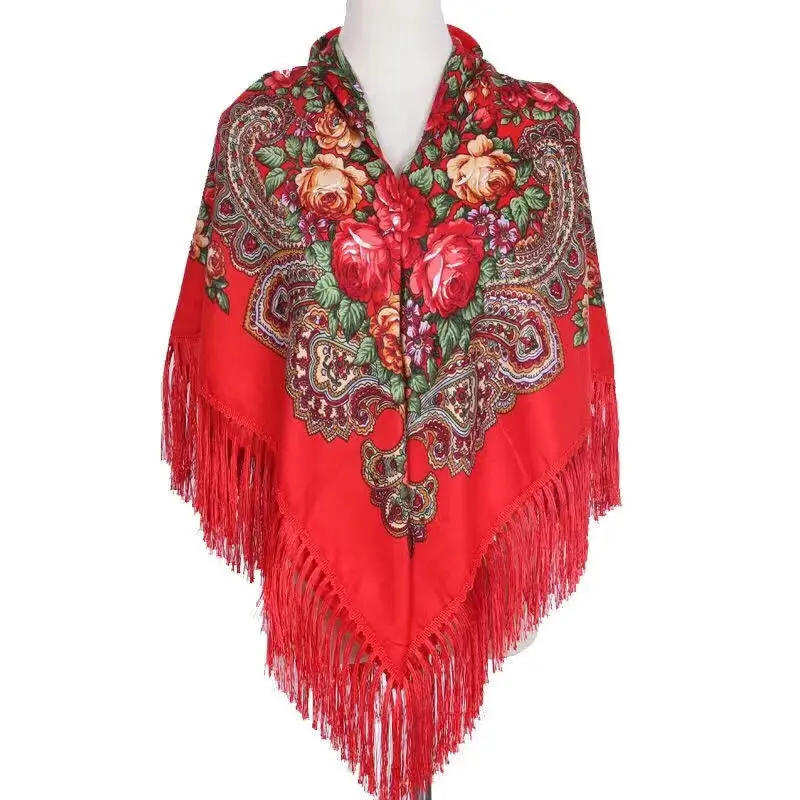 130*130cm Luxury Brand Ukrainian Flower Scarf Shawl Ethnic Style Printed Large Square Scarf Headscarf Fashion Warm Blanket Wraps