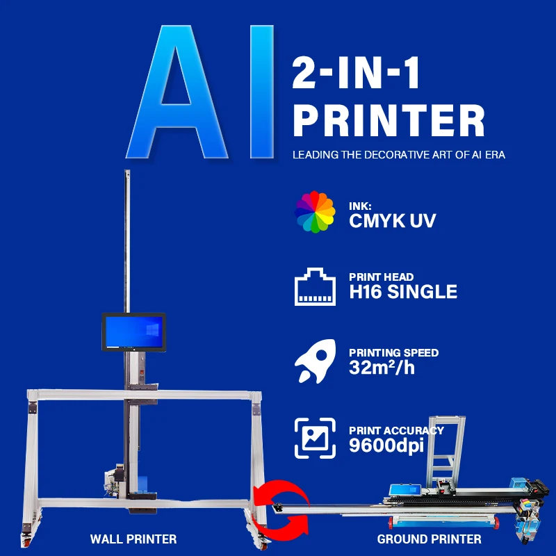 BK-UV32T Baike AI Printer UV CMYKW 3D 2 In One Wall And Floor Vertical Printing Machine Direct Paint On Glass Metal Walls