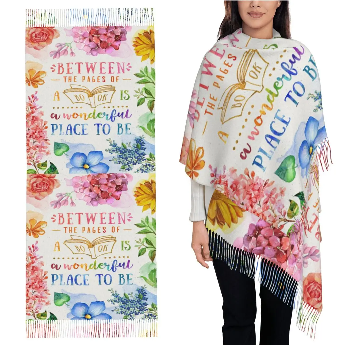 

Шарф Between The Pages, шарфы с кисточками, женские мягкие теплые шали и накидки, длинная осенне-зимняя шаль