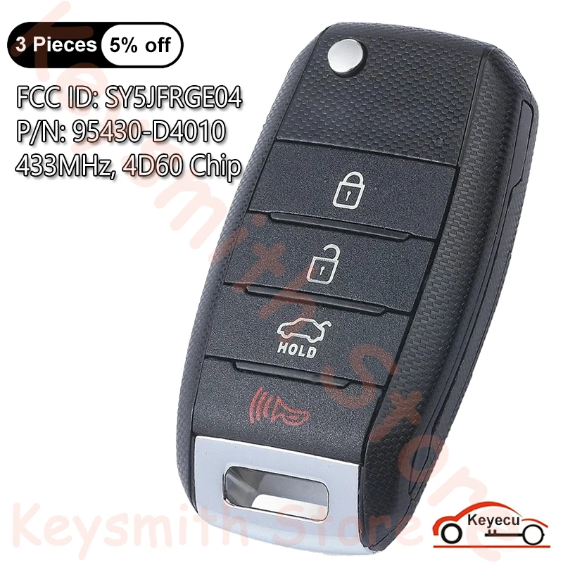 KEYECU 4 przyciski 433MHz 4 d60 Chip dla Kia Optima 2016 2017 2018 2019 2020 Auto obrotowy pilot brelok 95430-D4010 SY5JFRGE04