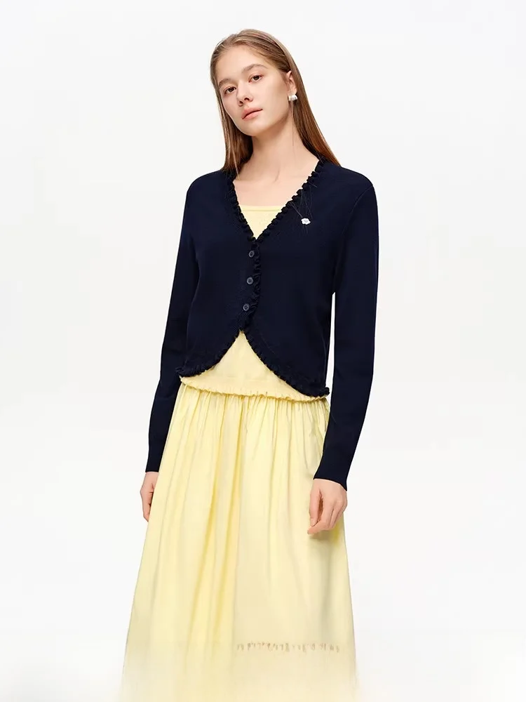 

Lace Knitted Cardigan Women's Spring 2026 New Sle Polyester Fiber V-Ne Long Sve Floral Cake Design Separate Two-Piece