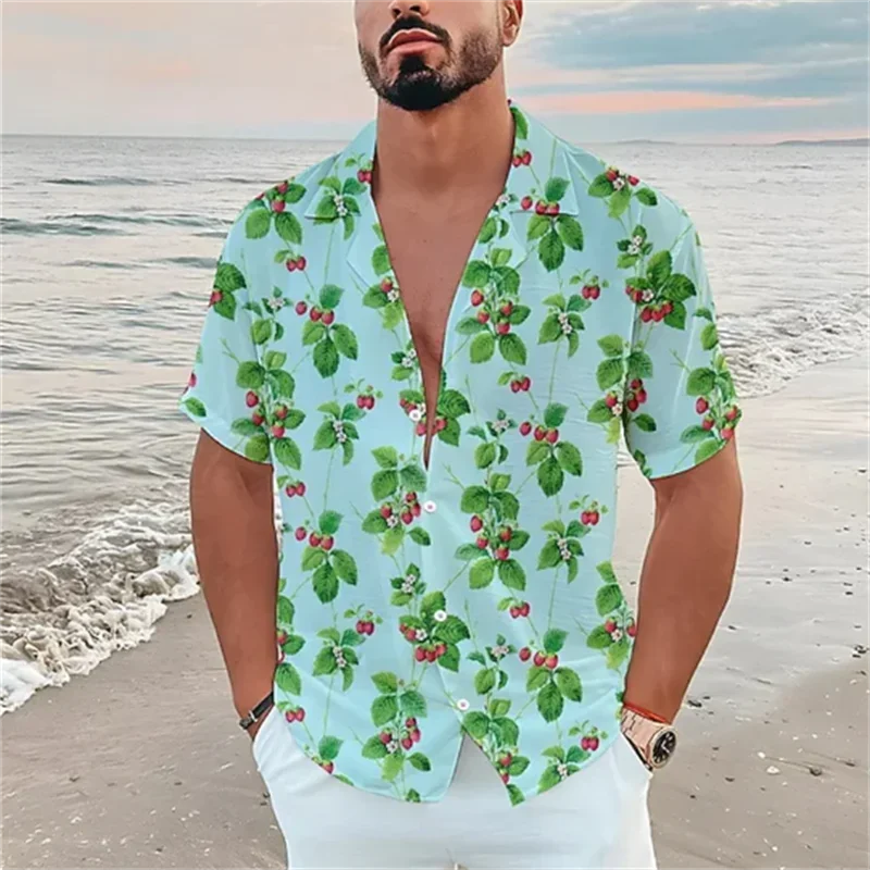 Nieuw Heren Hawaiiaans Shirt Bloemenblad Afbeelding 3d Print Lichtgeel Vest Met Korte Mouwen Tropisch Strand 3dt Shirt XS-5XL