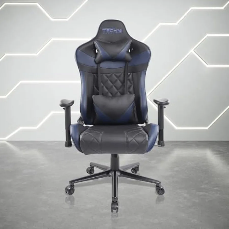 GamerXL Series XL Gaming Chair for extended gaming sessions, premium PU leather in blue with ergonomic support and adjustable l