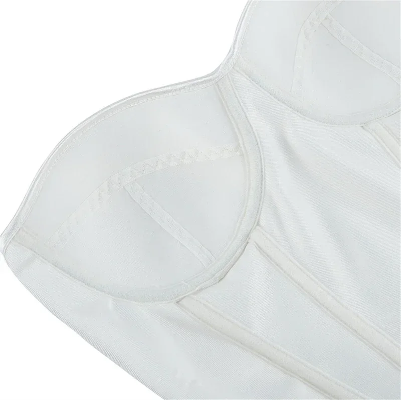 White Padded Cup Corselet Women Gothic Overbust Corset Top Lace Up Bustiers Victorian Strapless Steampunk Shaper Lingerie