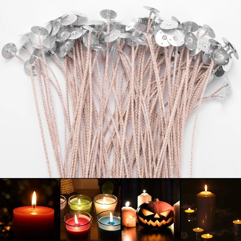 100Pcs ECO Wicks For Soy Candles, 8 Inch Pre-Waxed Candle Wick For Candle Making,Thick Candle Wick With Base