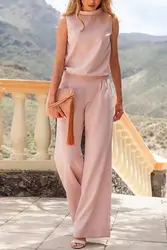 New Summer Women's Jumpsuit Sleeveless O-neck Solid Color Fashionable British Style Loose Trousers Jumpsuit for Women