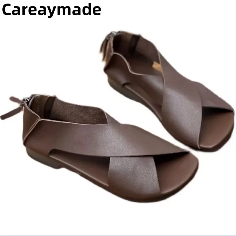 

Careaymade-New real leather summer women's sandals, fish mouth comfortable sandals, women's beef sole single shoes,9 colors