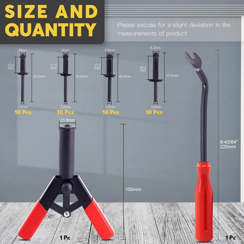 BYBS-Plastic Rivet Gun Set(42 Pieces) With 40 Pieces 4 Sizes Nylon Blind Rivets And 1 Piece Fastener Removal Tool, Hand Riveter