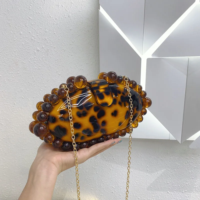 

New Trendy Bags Fashion Women Handbags Amber Leopard Acrylic Luxury Party Evening Bag Woman Wedding Casual Cute Box Clutch Purse