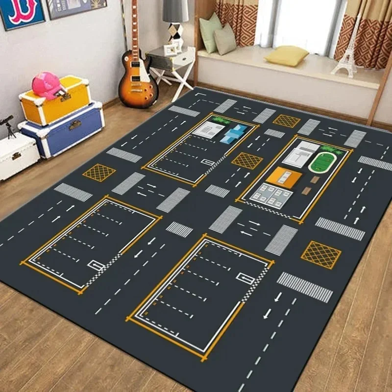 Transportation Track Crawling Mat Children's  Living Room Carpet Area Rug for Kid’s Bedroom Non-slip Machine Washable Floor Mat