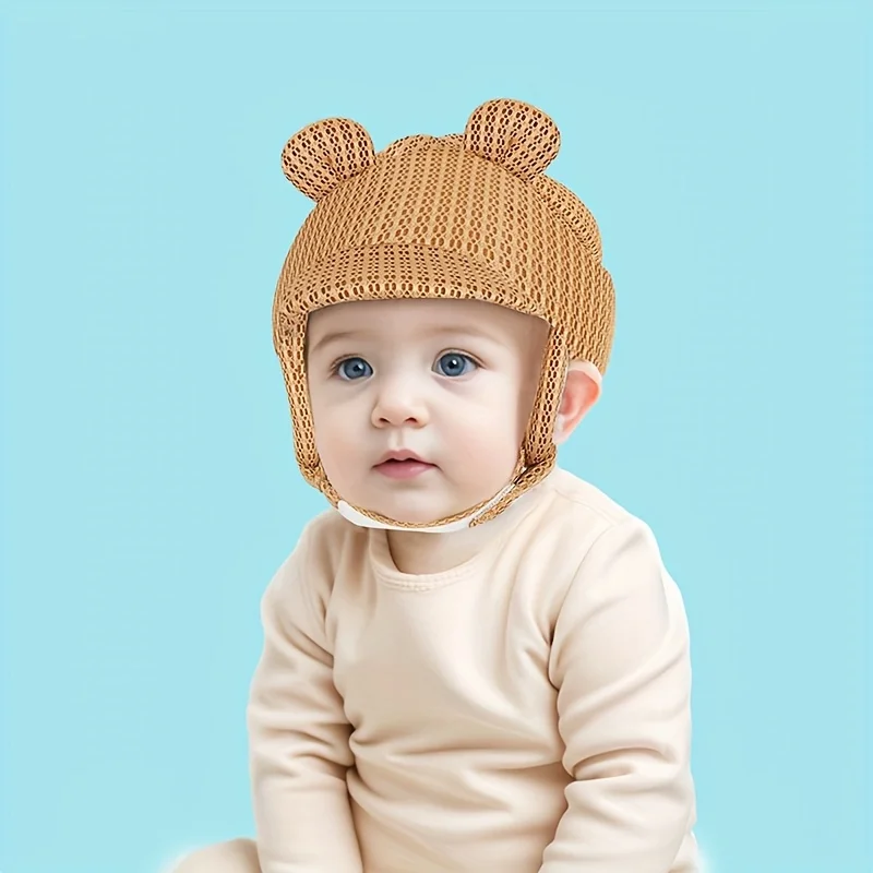 

Soft Breathable Baby Walking Cap for Crawling & Walking - Adjustable Snap-On Safety Hat with Cute Bear Design, All-Season Use