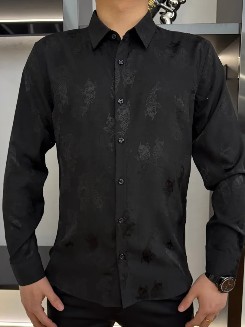 

Высококачественная мужская рубашка с цветочной вышивкой, универсальная, модная, деловая, повседневная, приталенного кроя, с длинным рукавом, весна-лето, новинка.