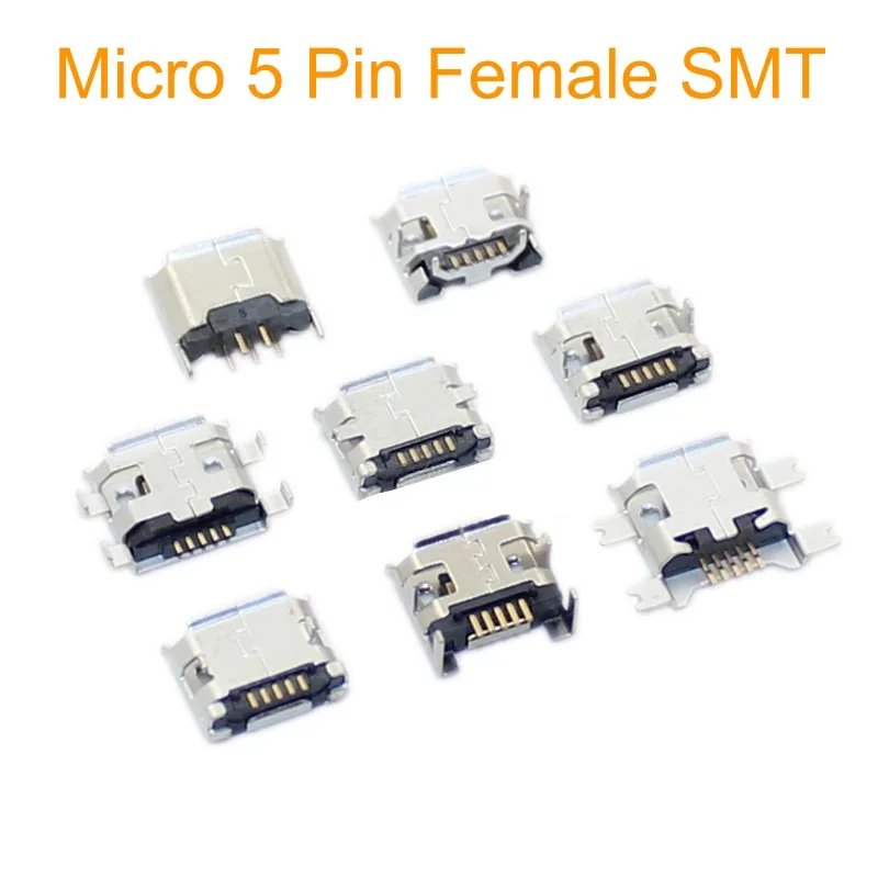 10PCS-USB 2.0 Micro 5 Pin SMT  Socket Connector  USB Type B Female With Bull Horn Plug Used For Toy Charging Data Transmission