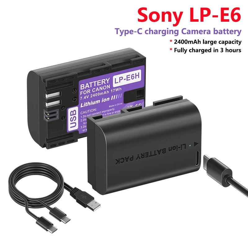 

LP E6 LPE6 LP-E6 E6N E6NH Battery with USB-C Input for Canon EOS 5DS R 5D Mark II 5D Mark III 6D 7D 60D 60Da 70D 80D XC10 Camera