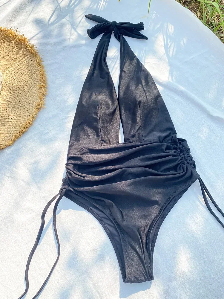 Zrtak ソリッドワンピース水着ハイカット水着背中の開いたビーチウェアディープ V ボディスーツ女性の水着セクシーなワンピーススーツ