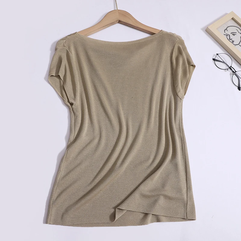 Solid Color Round Neck T-shirt Women's New Summer Loose Casual Thin Short Sleeve Knitted Tops