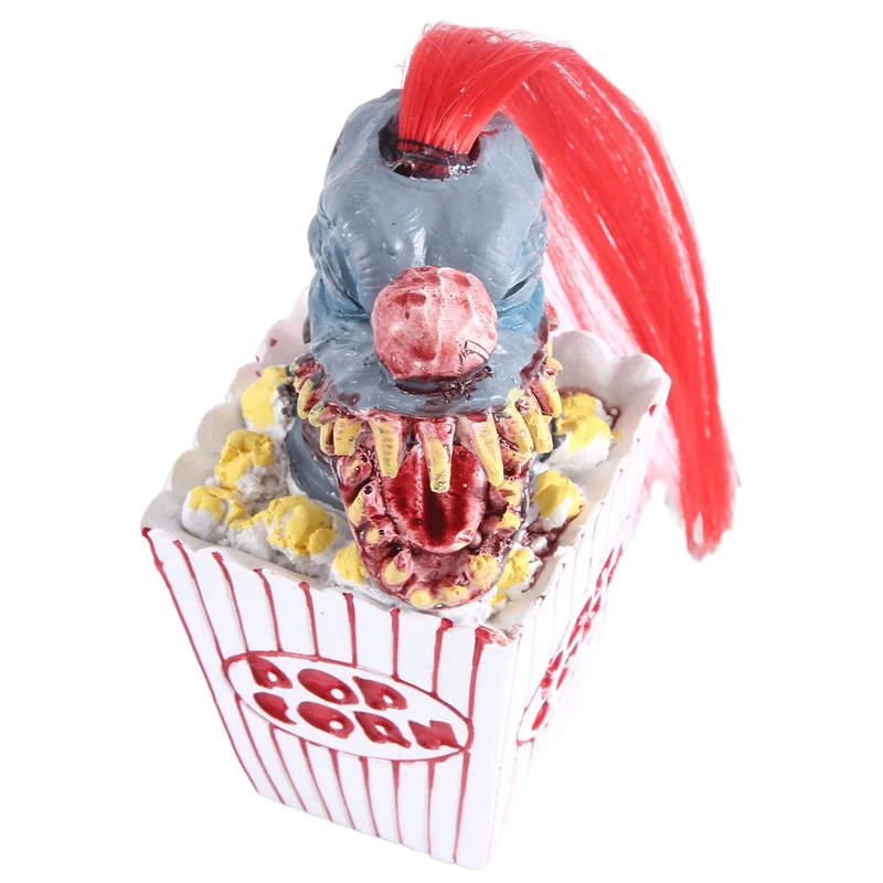 1 szt. Rzeźba klauna Halloween dekoracja popcornu klaun straszny klaun posąg głowy rzemiosło żywiczne klauna z kosmosu czerwony