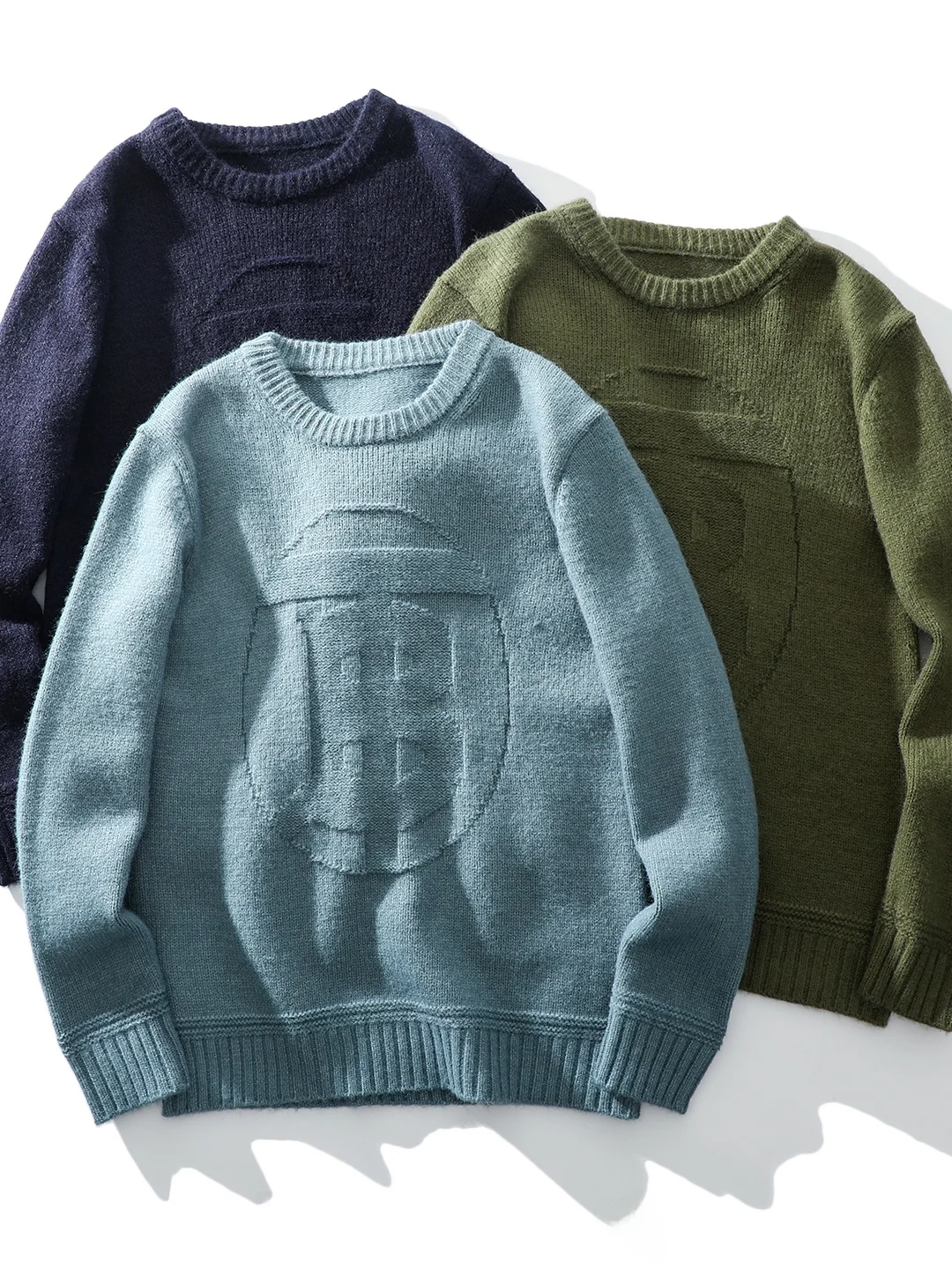 

Thiened 3D Relief Knitted Sweater Men's round Ne Casual Sle Commute Pure Color Versatile Autumn Winter Warm Knitwear