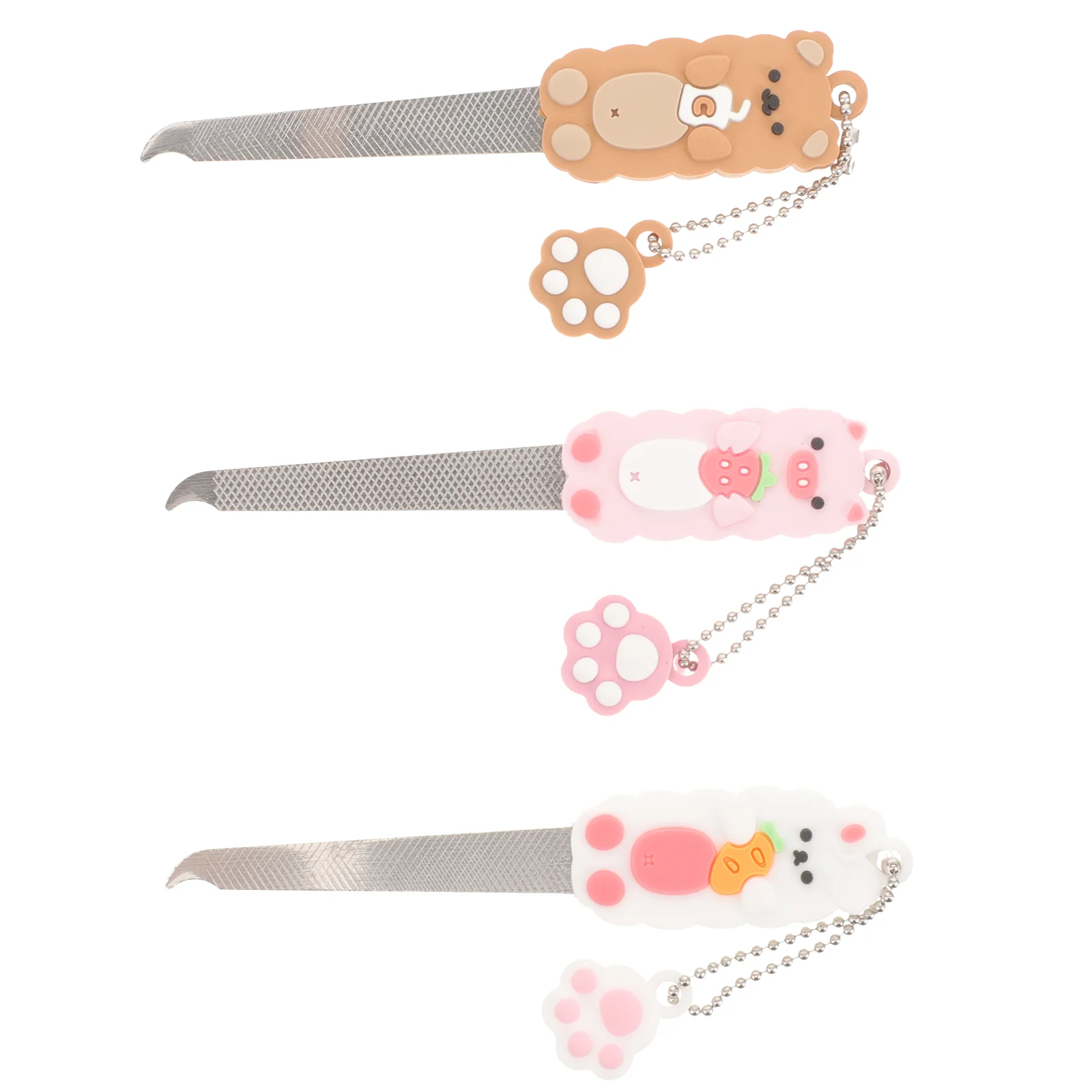 

3 Pcs Cartoon 3D Nail File Key Chain Bag Small Pendant Cute Girl Heart Files Tools for Fingernail Pvc Toe Travel