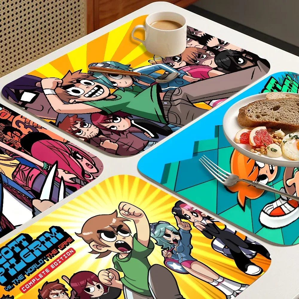 Scott Pilgrim vs the World Quick Drying Dish Mat Printed Kitchen Non-slip Coffee Cup Pad Drain Mats Dinnerware Cup Placemat