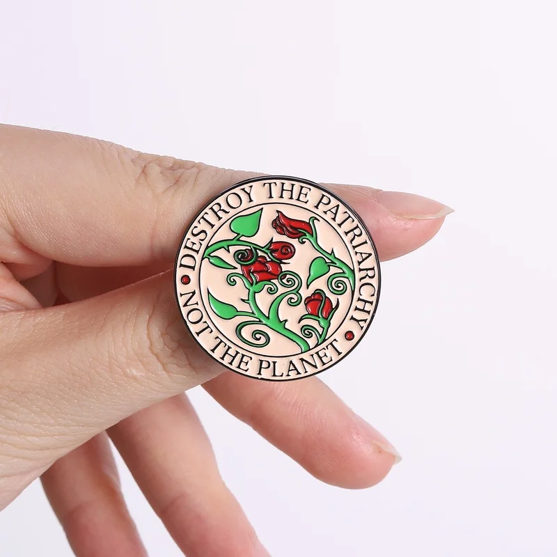 Destroy The Patriarchy Not The Planet Rose Enamel Pin Bohemian Boho Round Quote Brooch Lapel Badge Jewelry Gift For Daily Wear