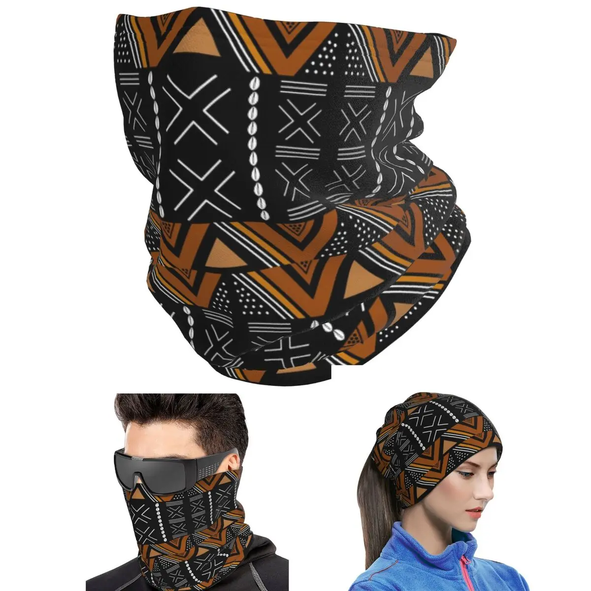 African Mud Cloth Bogolan Design Bandana Neck Cover Printed Mask Scarf Hiking Fishing Face Mask Unisex Adult Winter