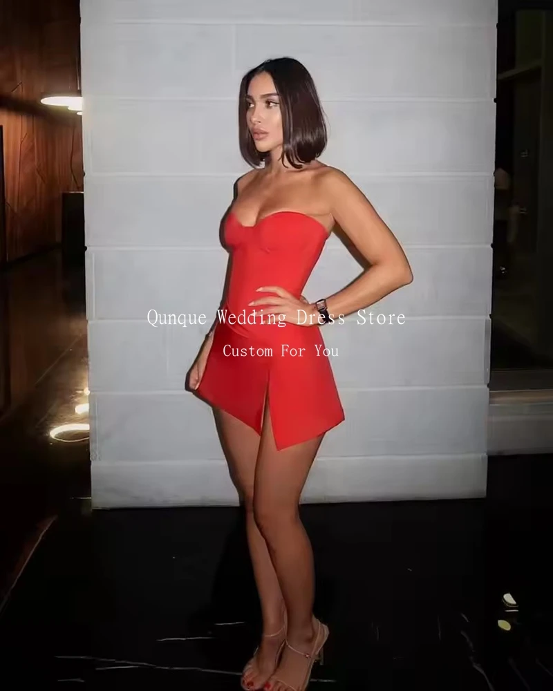 Qunque Red Short Graduation Dress Sleeveless Strapless Mini Prom Gown Corset Back Dubai Birthday Dress for Women Customized