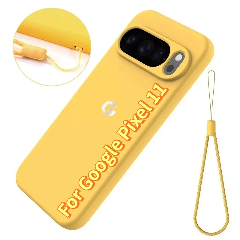 Coque en silicone liquide souple de couleur minimaliste pour Google Pixel 11 10 9 8 7 6 A Pro XL, sensation de peau, avec cordon, antichoc