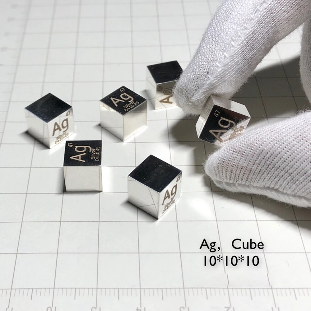 1 Piece 99.9% Purity Pure Silver Ag 10mm Cube Carved Element Periodic Table Polished Model Full Mirror Version