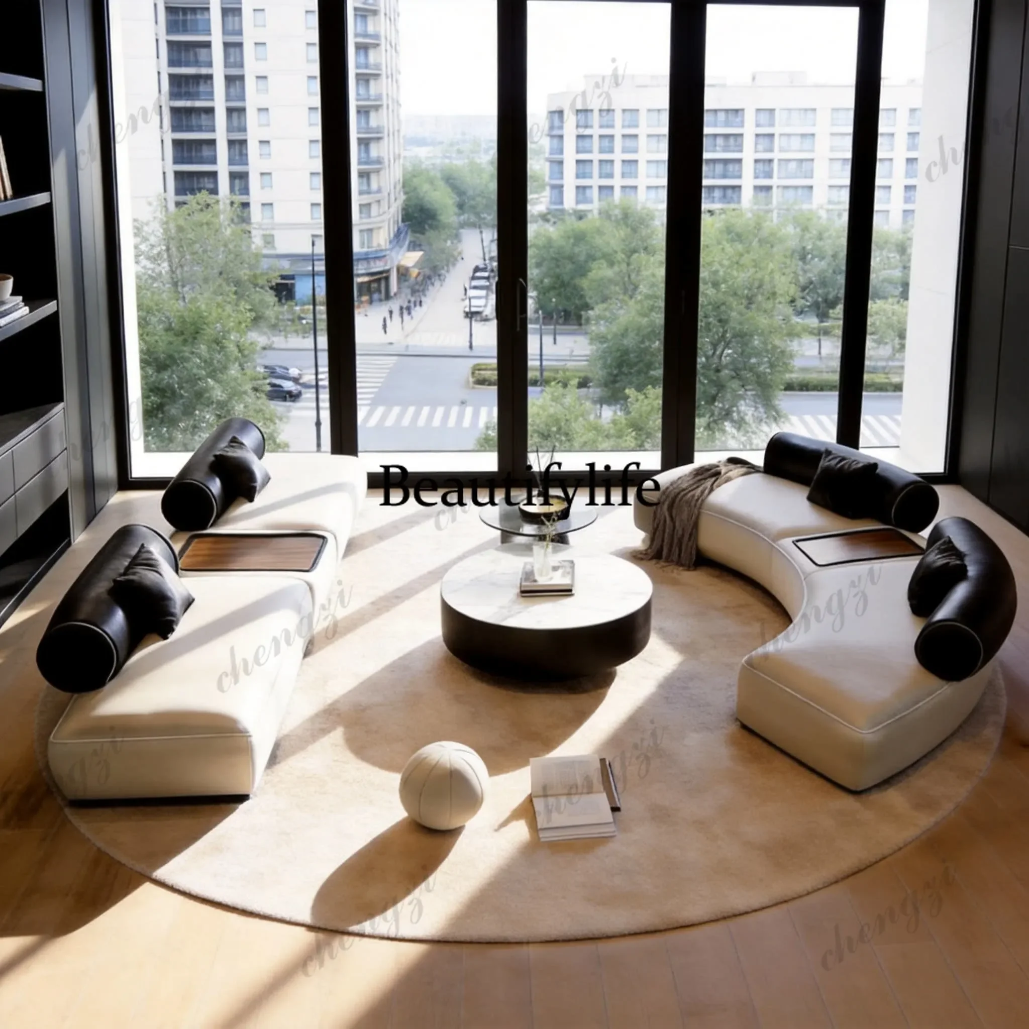 B178 Office color matching straight arc sofa combination beauty salon hall reception