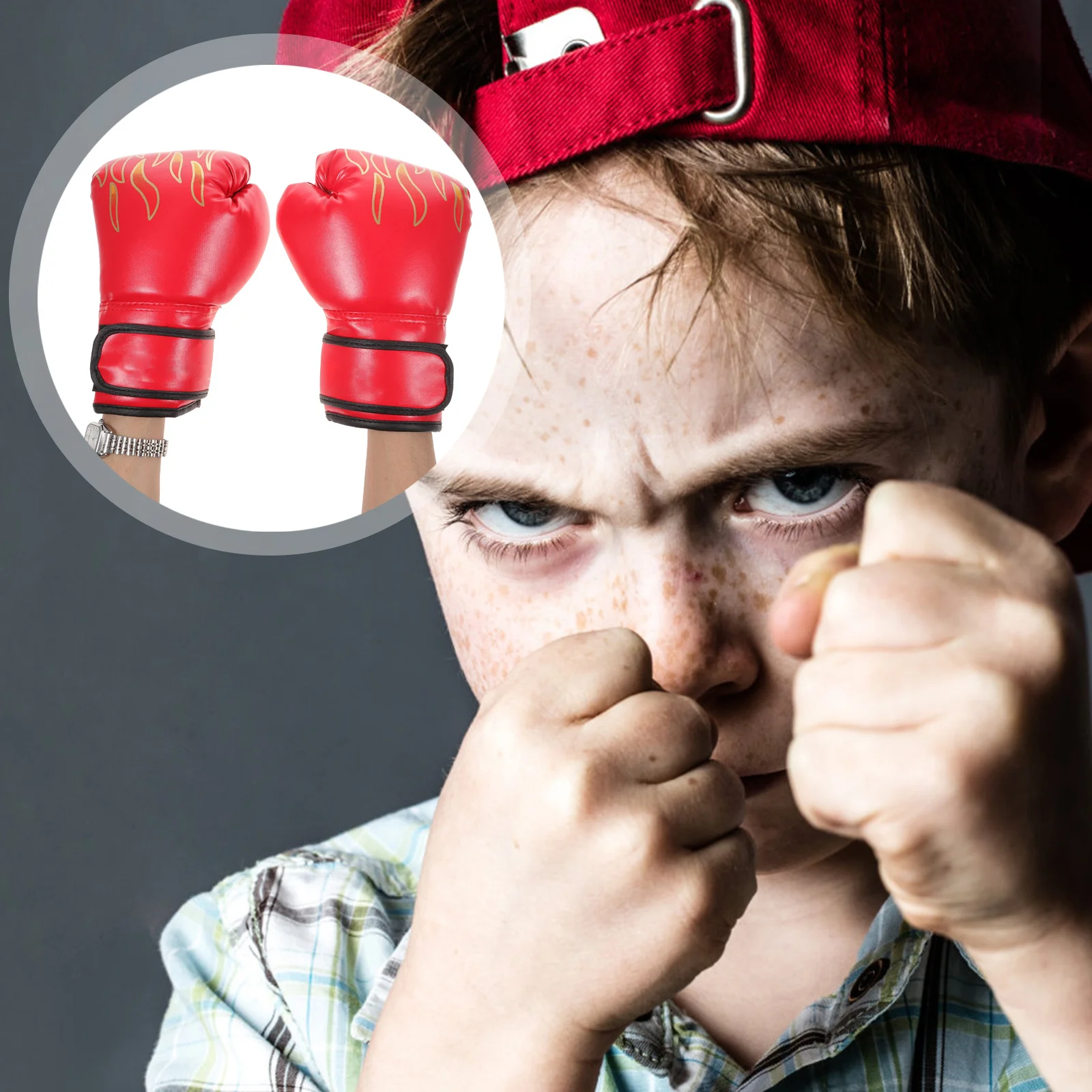 

1Pair Breathable Boxing Gloves Protective Training Sparring Hand Pads Black Adjustable Wrist for Kids Durable Comfortable PU