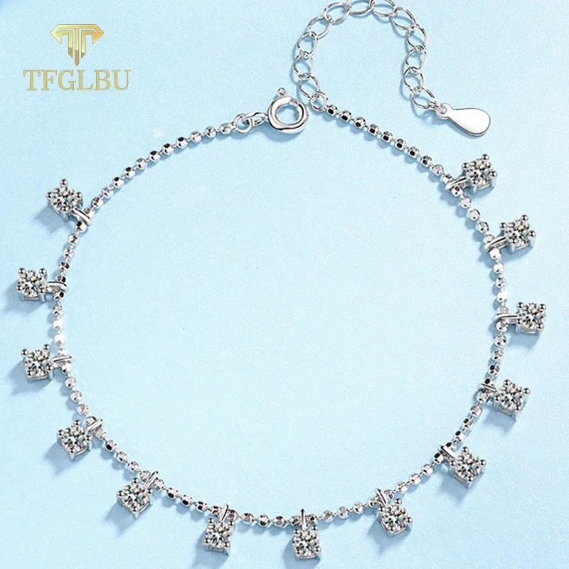 

TFGLBU Christmas Gift 3/4mm Shine All Moissanite Bracelet for Women Fancy Shine Diamond S925 Sterling Silver Charm GRA Jewelry