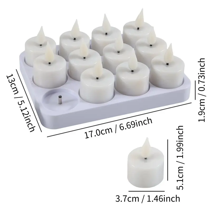 A93E-Rechargeable LED Flickering Tea Lights Candles 12Pc Battery Operated Flameless Votive Tea Lights