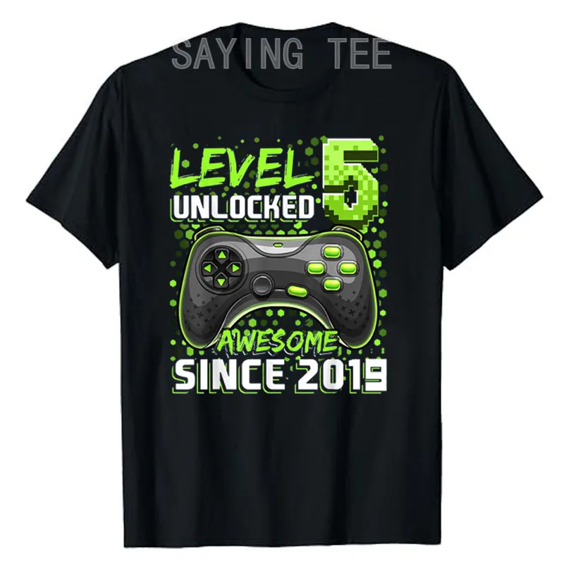 Level 5 Unlocked Awesome Since 2019 5th Birthday Boy T-Shirt Men Clothing 5 Years Old Short Sleeve Gaming Lover Graphic Tee Tops