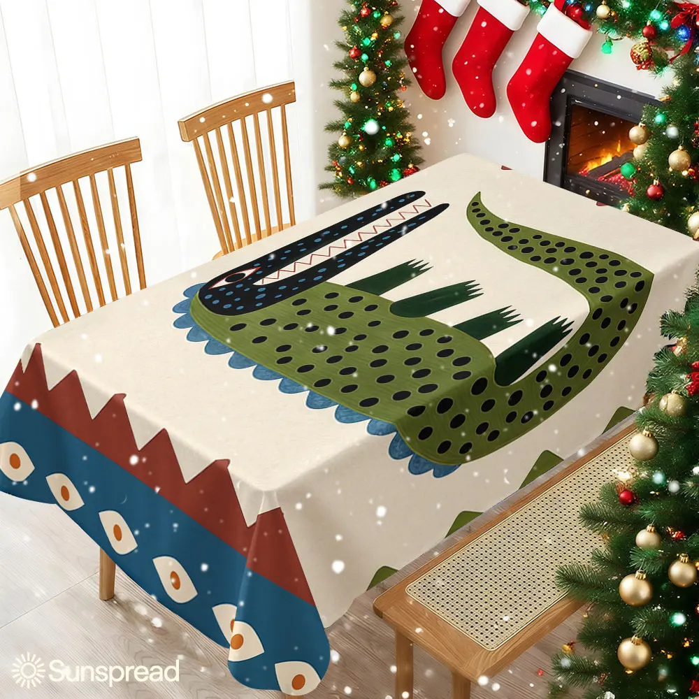 Boho Crocodile Folk Art Waterproof table cloth, splash-proof tablecloth, for party, Halloween, Christmas, dining, camping