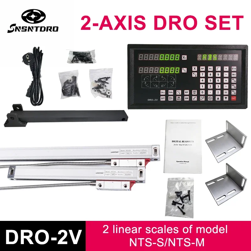 DRO-2V Digital readout Display AC90-260V & 2 Pieces 0-1000mm Linear Glass Scale Encoder Grating Ruler For Lathe milling machines