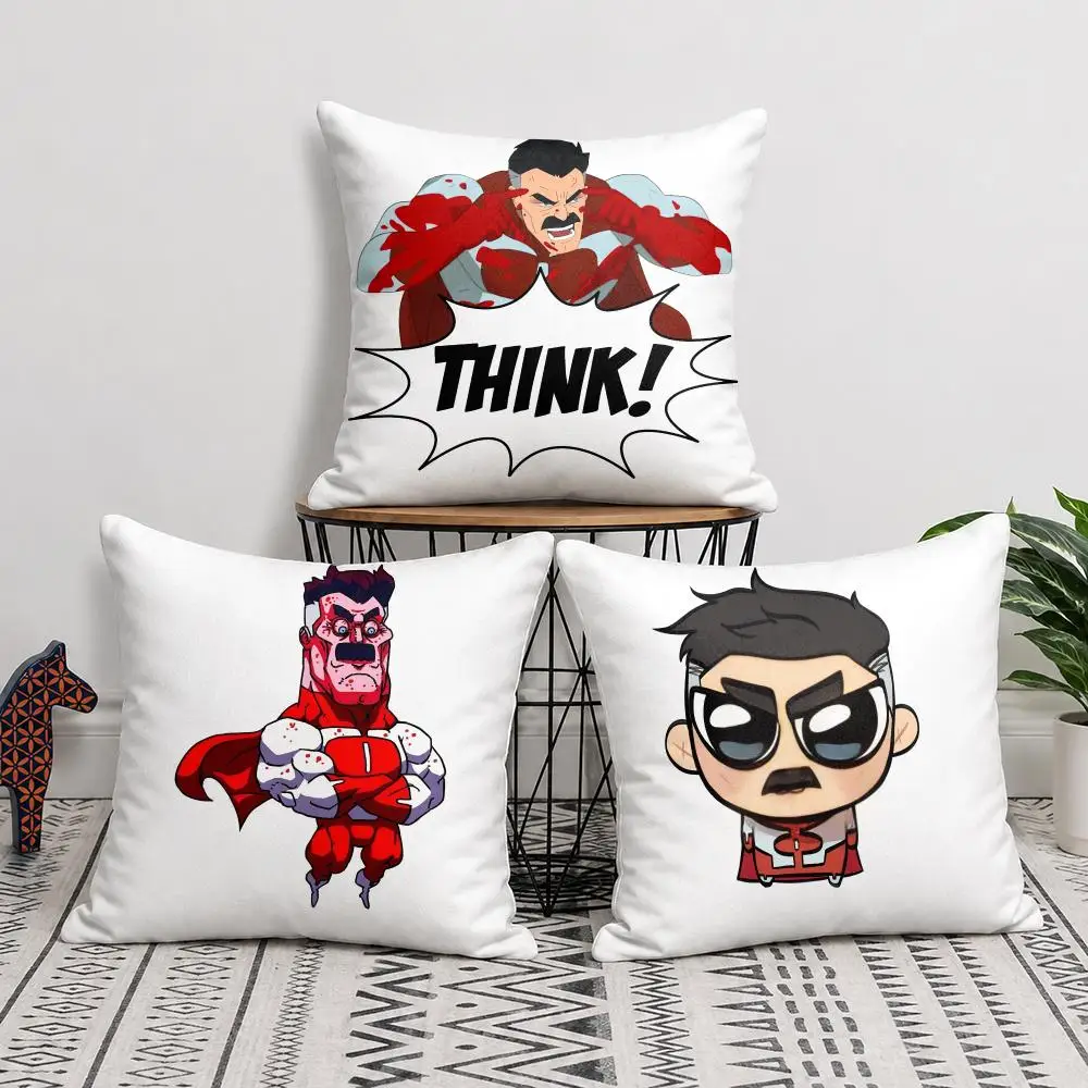 I-Invincible Omni Man Cushion Cover Silky Short Plush Invisible Zipper Dustproof Sofa Pillow Case For Home Decor