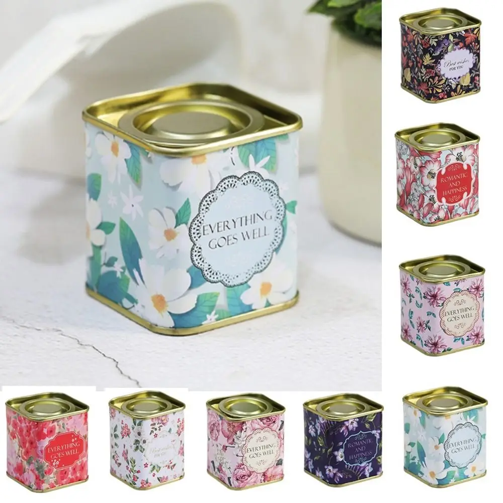 

Teaware Tinplate Tea Tin Box Small Sealed Metal Tea Can Square Portable Wedding Candy