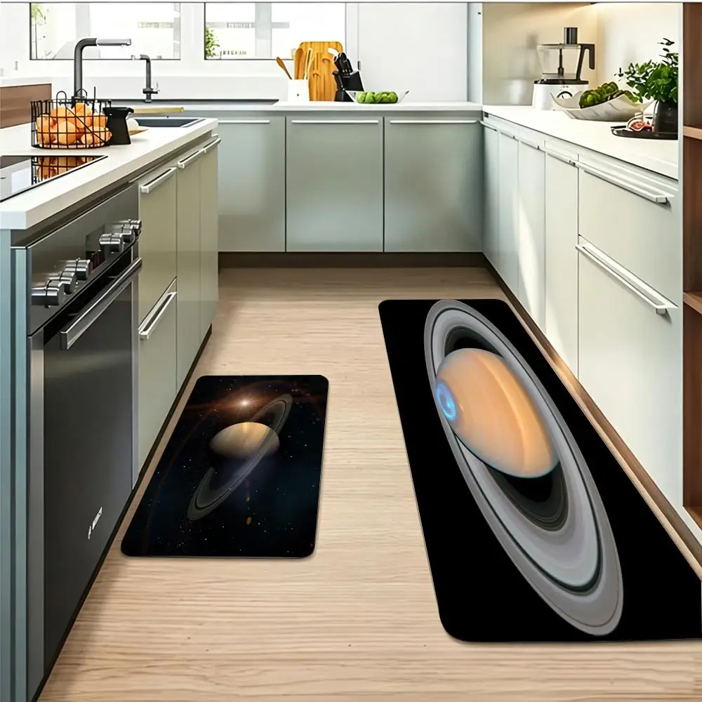 Saturn Floor Mat Flannel Rug, Suitable For The Living Room Or Bathroom; Non-slip And Absorbent.