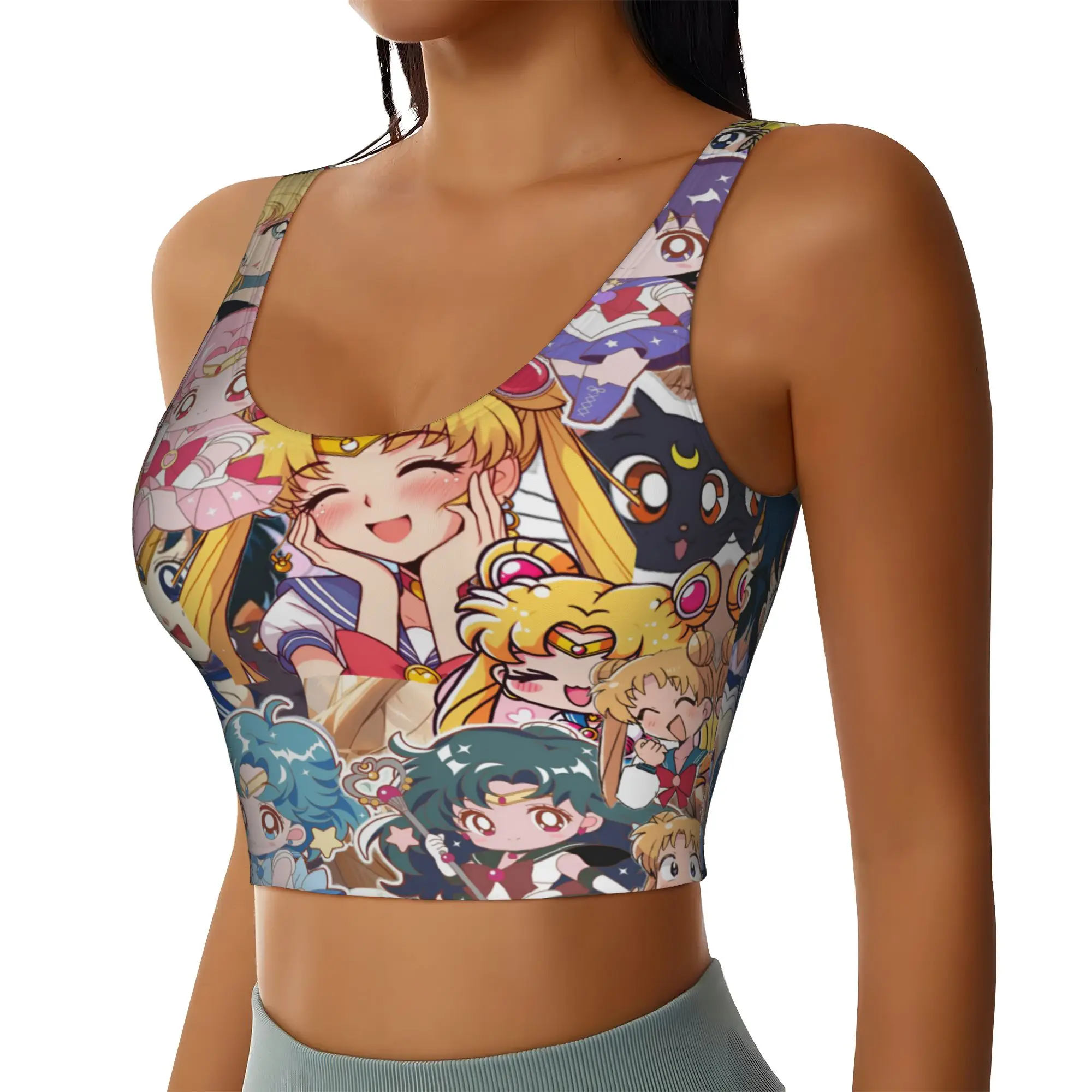 Custom Sailors Anime Moons Sports Bra Women Usagi Tsukino High Impact Workout Yoga Crop Top