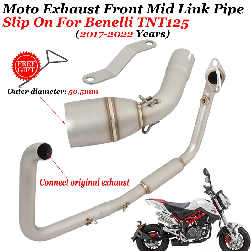 Slip-On For Benelli TNT125 TNT 125 2017 - 2022 Motorcycle Exhaust System Escape Front Middle Link Pipe Connecting 51mm Muffler