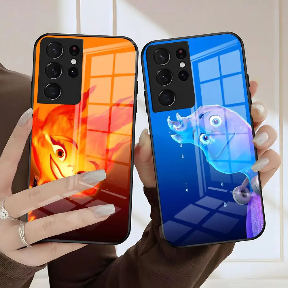 

Чехол для телефона D-Disney E-Elemental для Samsung S25 S24 FE S23 S22 S21 Plus S20 Ultra Note20Ultra, черный стеклянный чехол