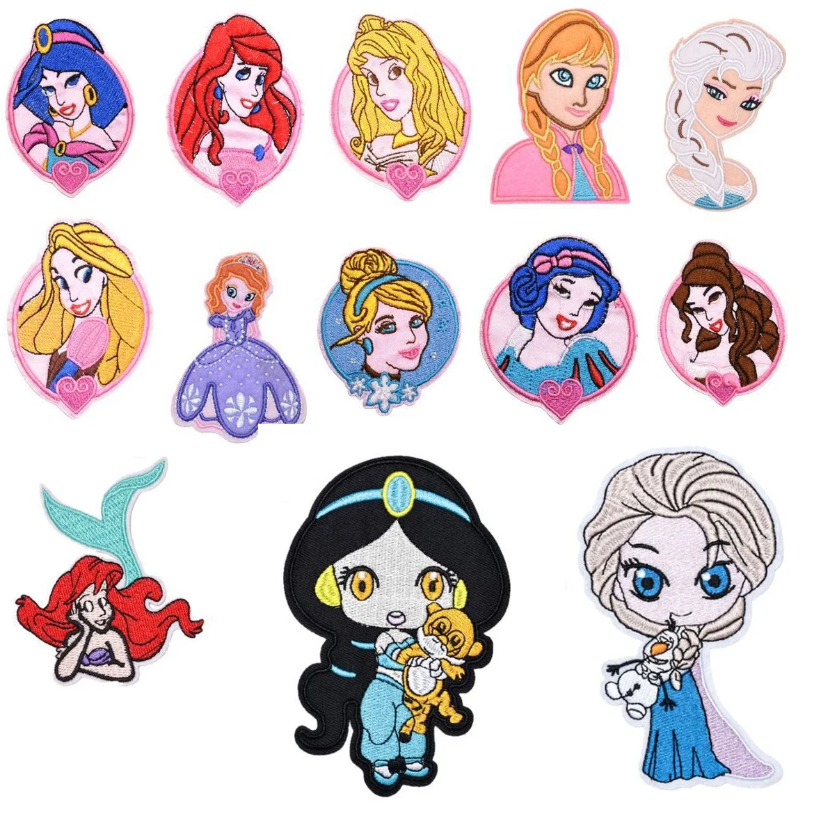 

13Pcs Cartoon Disney Princess Anime applique for Sew on Child Clothes Iron on Patches DIY T-shirt Coat Decoration Badge