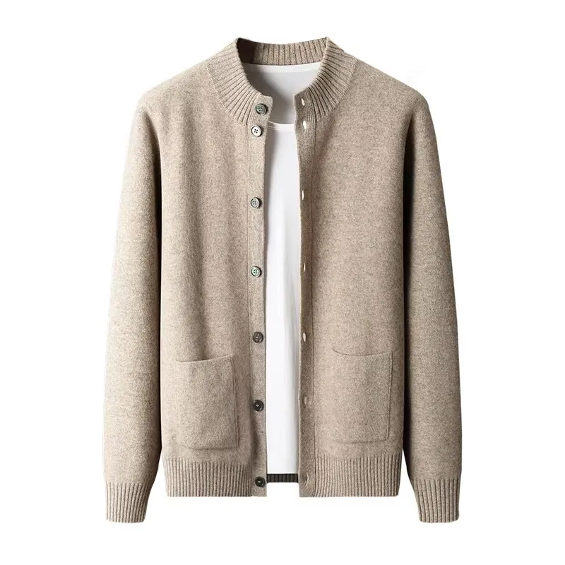 Men's 100% Cashmere Sweater Thickened Half Turtleneck Business Casual Knitted Wool Cardigan Youth Jacket