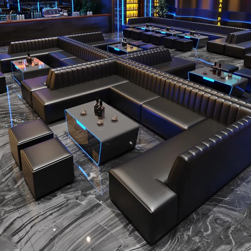 custom.New Arrival Fast Food Ktv Night Club Booth Led bar Counter Table Black Sofa bar Lounge Nightclub Furniture