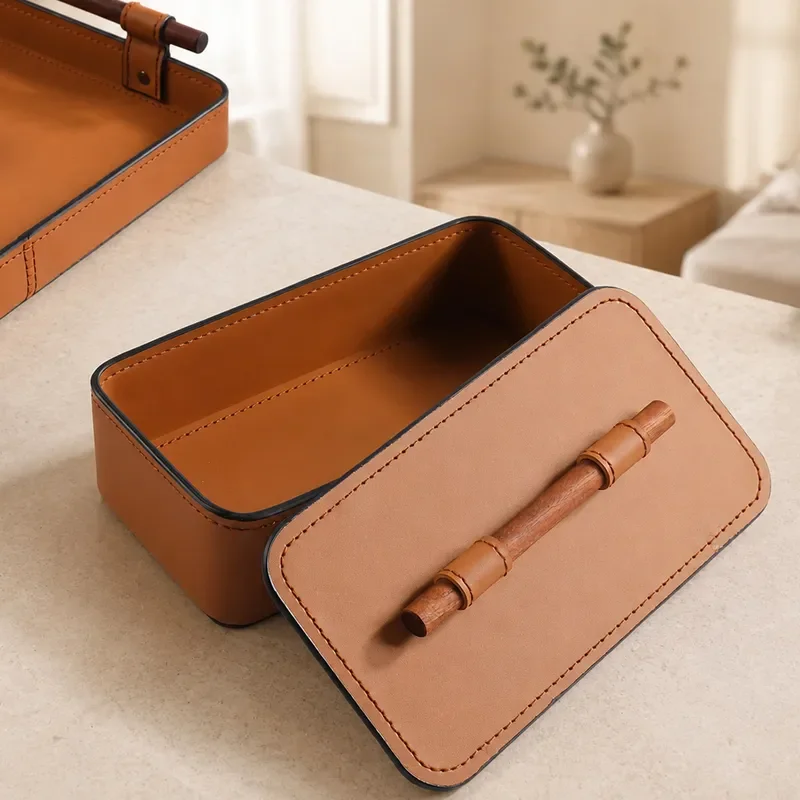 Cosmetics storage box Saddle leather jewelry box Desktop storage Nordic simple light luxury style home storage box