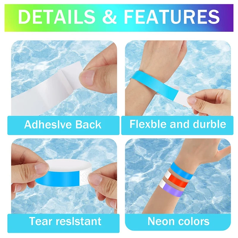 800Pcs Waterproof Hand Bands Wrist Bands For Events Concert Adhesive For Party 8 Colors