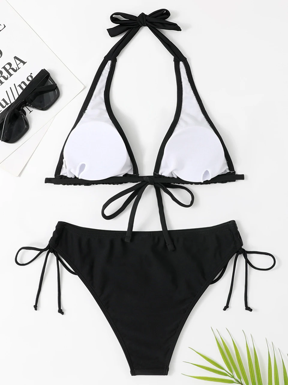 Halter Triangle Bikini Set 2024 Solid Swimwear Female Sexy Strap Swimsuit Women Padded Bathing Suit Swimming Beachwear Summer