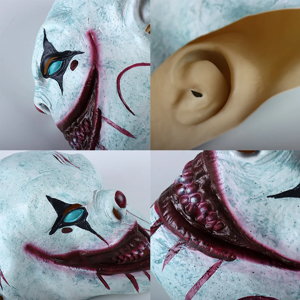 فستان كرنفال الهالوين زي الحفلات الدعائم المهرج في الصندوق قناع تأثيري الرعب الشيطان الدموي القاتل الجوكر اللاتكس خوذة